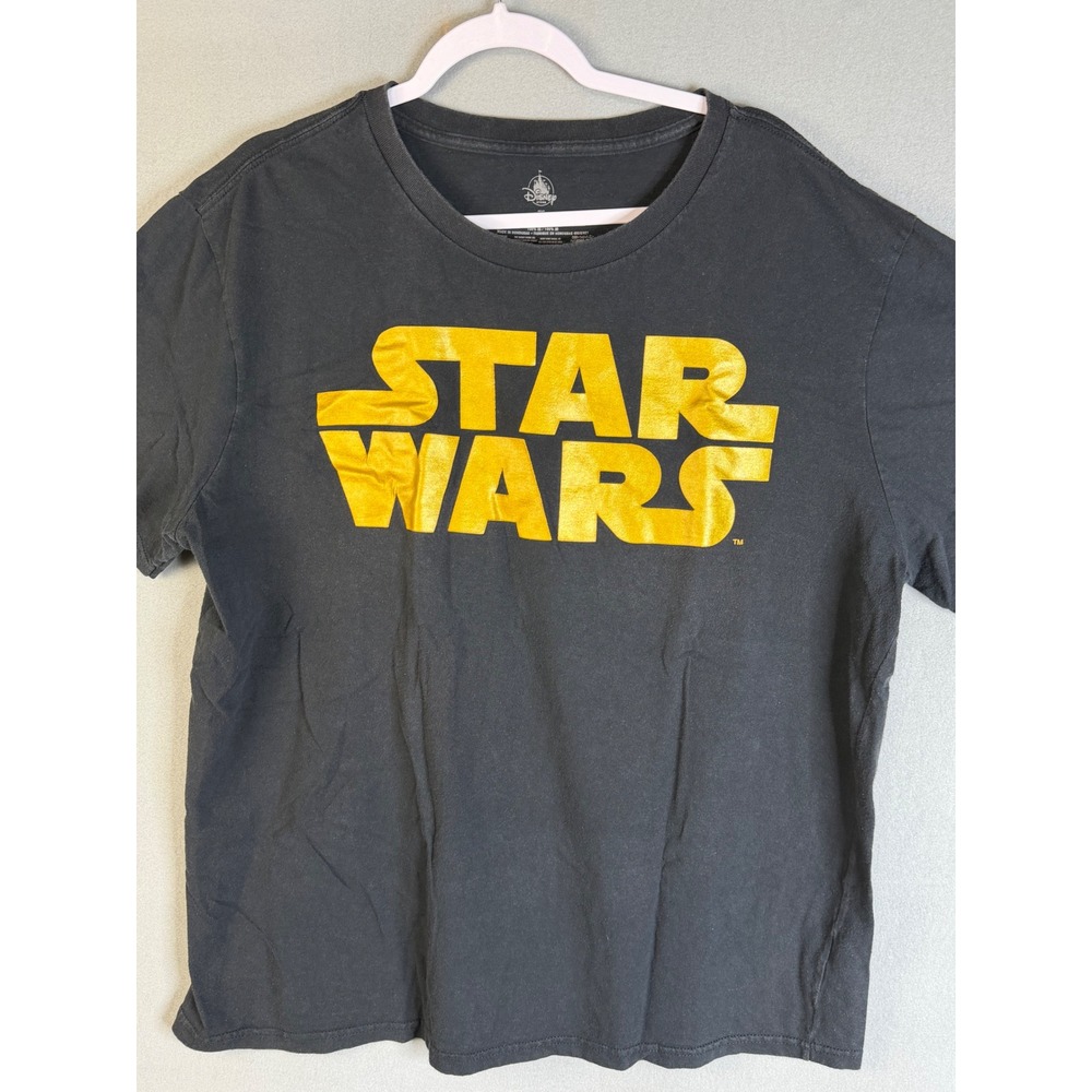Disney Store Mens 2XL Star Wars T-Shirt Black Good Metallic Gold Graphic‎ Tee